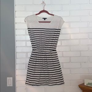White and navy striped dress